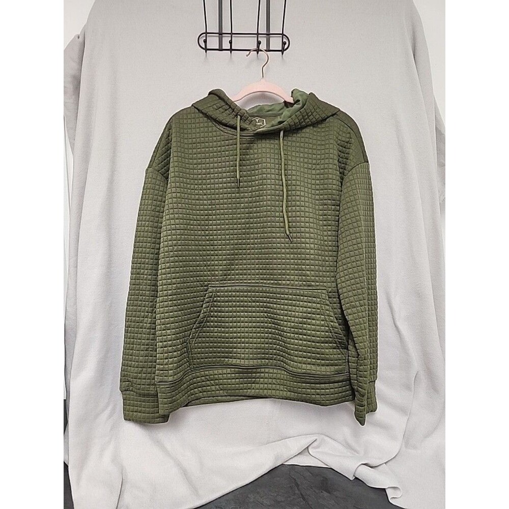 Unique Women's L Square-Quilted Hoodie Pullover. Full Pouch. Soft.  Olive Green